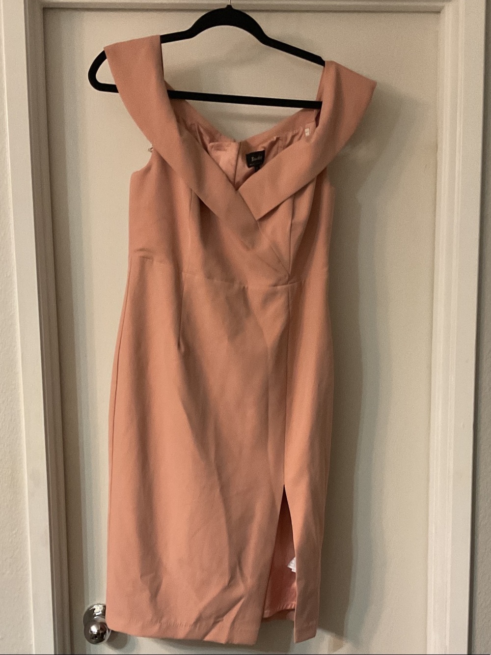 Bardot Peach Off-Shoulder Midi Dress Autumn wedding guest dress